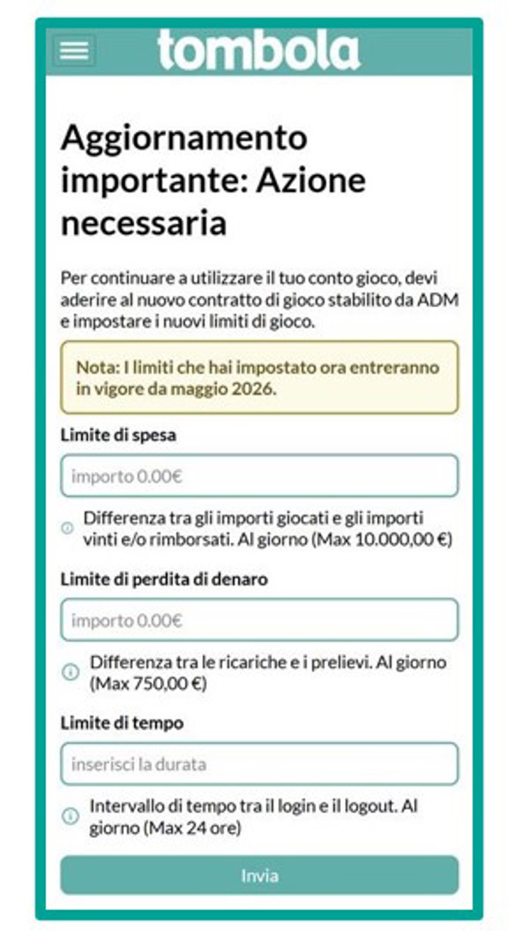 Pagina selezione limiti